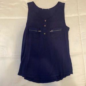 navy tank with zipper and button detailing